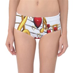 Music Notes Heart Beat Mid-waist Bikini Bottoms by Mariart