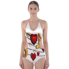 Music Notes Heart Beat Cut-out One Piece Swimsuit by Mariart