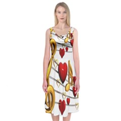 Music Notes Heart Beat Midi Sleeveless Dress by Mariart