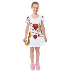 Music Notes Heart Beat Kids  Short Sleeve Velvet Dress by Mariart