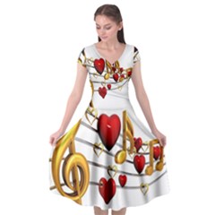 Music Notes Heart Beat Cap Sleeve Wrap Front Dress