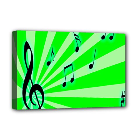 Music Notes Light Line Green Deluxe Canvas 18  X 12  