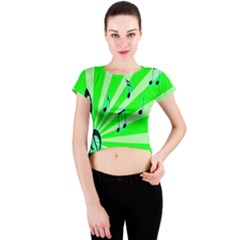 Music Notes Light Line Green Crew Neck Crop Top by Mariart