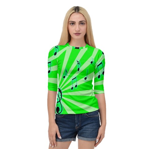 Music Notes Light Line Green Quarter Sleeve Tee by Mariart