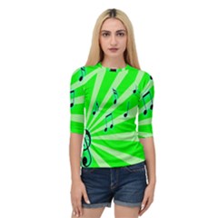 Music Notes Light Line Green Quarter Sleeve Tee