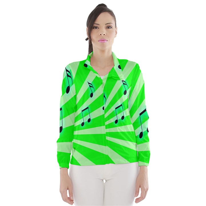 Music Notes Light Line Green Wind Breaker (Women)