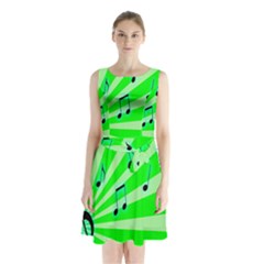 Music Notes Light Line Green Sleeveless Waist Tie Chiffon Dress by Mariart