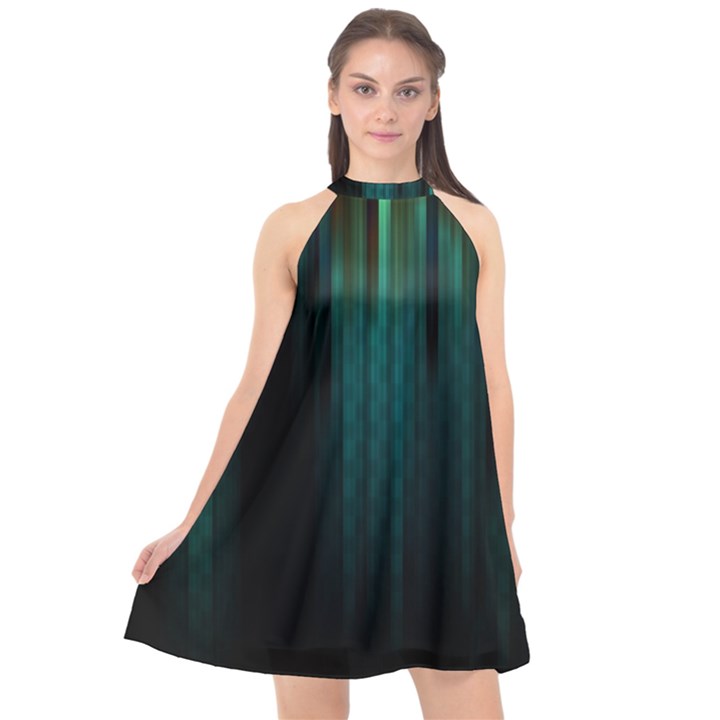 Lines Light Shadow Vertical Aurora Halter Neckline Chiffon Dress 