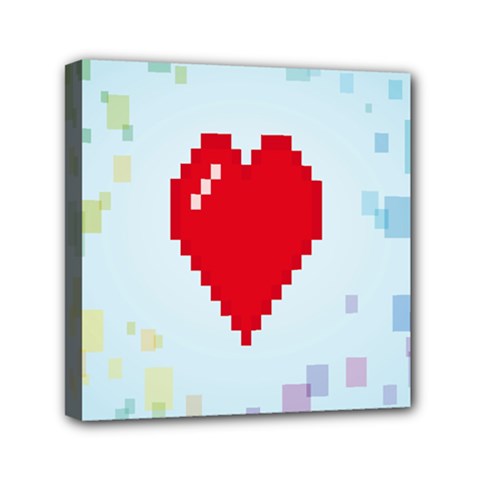 Red Heart Love Plaid Red Blue Mini Canvas 6  X 6 