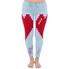 Red Heart Love Plaid Red Blue Classic Winter Leggings by Mariart