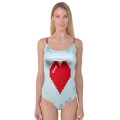 Red Heart Love Plaid Red Blue Camisole Leotard 