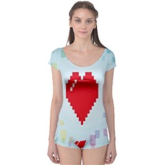 Red Heart Love Plaid Red Blue Boyleg Leotard  by Mariart