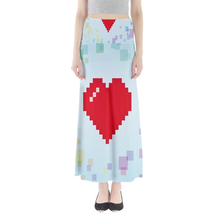 Red Heart Love Plaid Red Blue Maxi Skirts