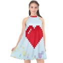 Red Heart Love Plaid Red Blue Halter Neckline Chiffon Dress  View1