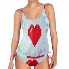 Red Heart Love Plaid Red Blue Tankini by Mariart