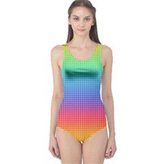 Plaid Rainbow Retina Green Purple Red Yellow One Piece Swimsuit by Mariart