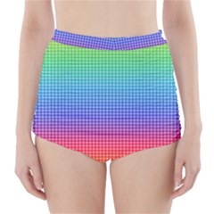 Plaid Rainbow Retina Green Purple Red Yellow High-waisted Bikini Bottoms