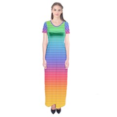 Plaid Rainbow Retina Green Purple Red Yellow Short Sleeve Maxi Dress