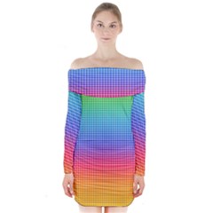 Plaid Rainbow Retina Green Purple Red Yellow Long Sleeve Off Shoulder Dress by Mariart