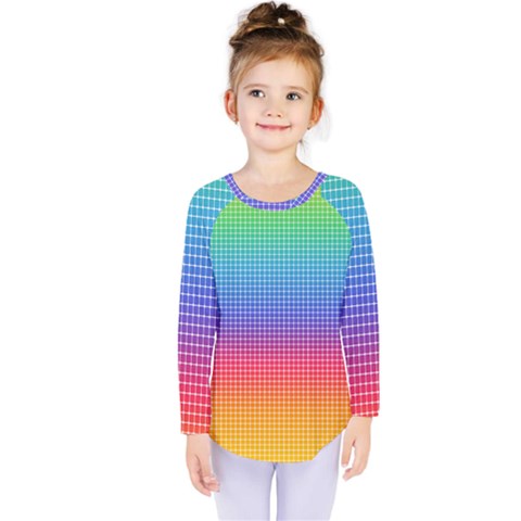 Plaid Rainbow Retina Green Purple Red Yellow Kids  Long Sleeve Tee by Mariart