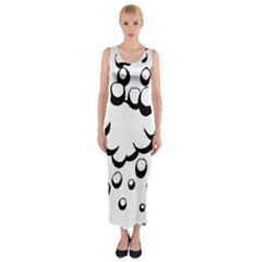 Splash Bubble Black White Polka Circle Fitted Maxi Dress by Mariart