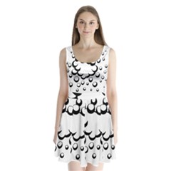 Splash Bubble Black White Polka Circle Split Back Mini Dress  by Mariart