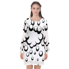 Splash Bubble Black White Polka Circle Long Sleeve Chiffon Shift Dress 