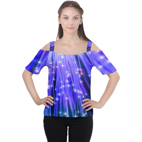 Neon Light Line Vertical Blue Women s Cutout Shoulder Tee by Mariart