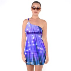 Neon Light Line Vertical Blue One Soulder Bodycon Dress by Mariart