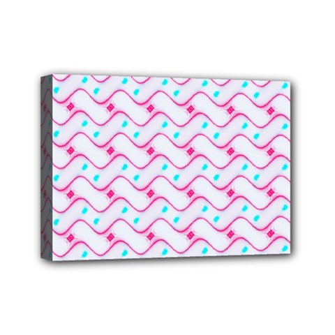 Squiggle Red Blue Milk Glass Waves Chevron Wave Pink Mini Canvas 7  X 5 