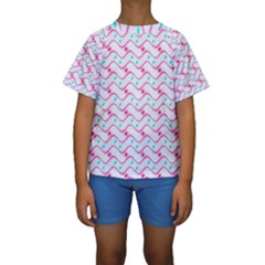 Squiggle Red Blue Milk Glass Waves Chevron Wave Pink Kids  Short Sleeve Swimwear