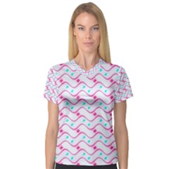 Squiggle Red Blue Milk Glass Waves Chevron Wave Pink Women s V-neck Sport Mesh Tee