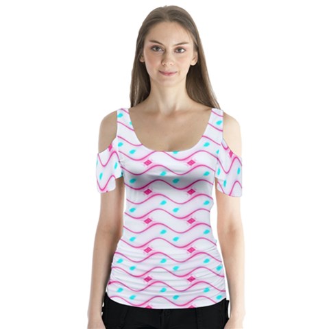 Squiggle Red Blue Milk Glass Waves Chevron Wave Pink Butterfly Sleeve Cutout Tee  by Mariart