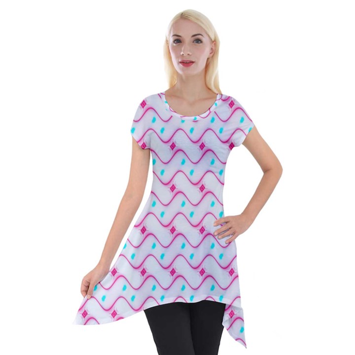 Squiggle Red Blue Milk Glass Waves Chevron Wave Pink Short Sleeve Side Drop Tunic