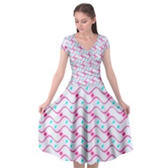 Squiggle Red Blue Milk Glass Waves Chevron Wave Pink Cap Sleeve Wrap Front Dress