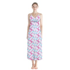 Squiggle Red Blue Milk Glass Waves Chevron Wave Pink Chiffon Maxi Dress