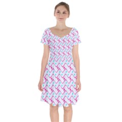 Squiggle Red Blue Milk Glass Waves Chevron Wave Pink Short Sleeve Bardot Dress