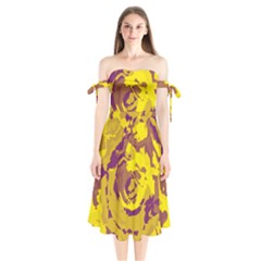 Abstract Art Shoulder Tie Bardot Midi Dress