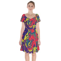 Abstract Art Short Sleeve Bardot Dress