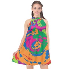 Abstract Art Halter Neckline Chiffon Dress 