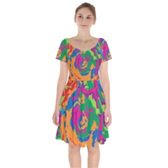 Abstract Art Short Sleeve Bardot Dress