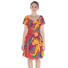 Abstract Art Short Sleeve Bardot Dress