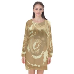 Abstract Art Long Sleeve Chiffon Shift Dress 