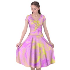 Abstract Art Cap Sleeve Wrap Front Dress