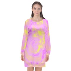 Abstract Art Long Sleeve Chiffon Shift Dress 