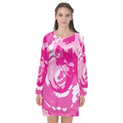 Abstract Art Long Sleeve Chiffon Shift Dress 