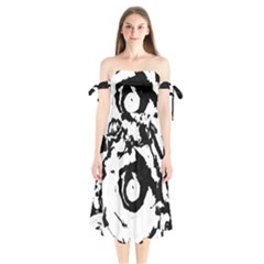 Abstract Art Shoulder Tie Bardot Midi Dress by ValentinaDesign