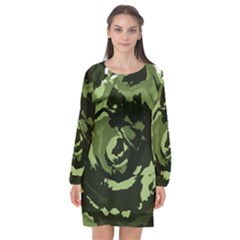 Abstract Art Long Sleeve Chiffon Shift Dress 