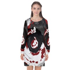 Abstract Art Long Sleeve Chiffon Shift Dress 