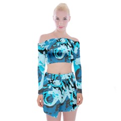 Abstract Art Off Shoulder Top With Skirt Set